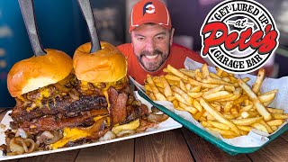 Pete's Prime Rib Quadruple Bacon Cheeseburger Challenge!!