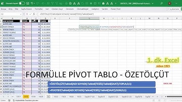 Excel 1 dakika - FORMÜLLE PİVOT TABLO - ÖZETÖLÇÜT