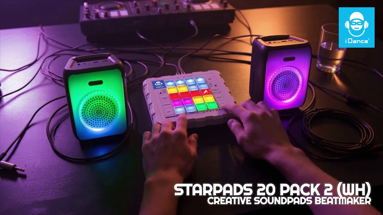Комплект iDance STARPADS20 Pack WH: диджейский плеер Soundpads + 2 Bluetooth-колонки + светодиодн...