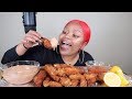 DEEP FRIED PRAWNS, KING CRAB LEG, AND LOBSTER MUKBANG/ SEAFOOD BOIL W/ QuttieQue Sauce