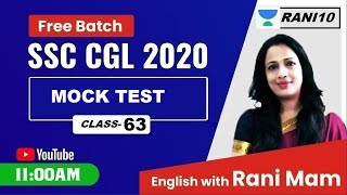 SSC CGL Mock Test | Class 63 | SSC CGL Free Batch by Rani Ma'am