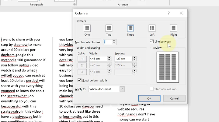 How to Add line between columns in Word document