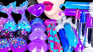 Asmr Blue Purple Diamond Edible Lipsticks Jello Shooter 먹는 다이아몬드 보석 립스틱 바다 주사기 먹방 Eating Mukbang