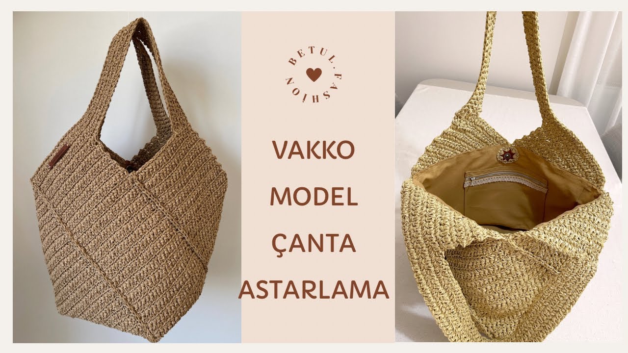 ÇANTA ASTARLAMA NASIL YAPILIR? Vakko model kağıt ipten örgü  hasır çantama astar diktim🪡🧵