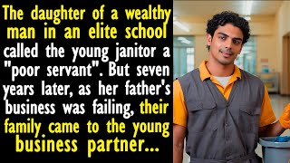 The daughter of a wealthy man in an elite school called the young janitor a pauper.But 7 years later
