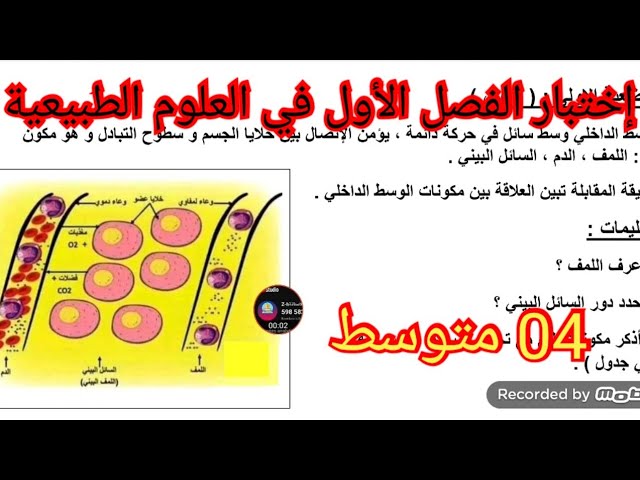 إختبار الفصل الأول في العلوم الطبيعية السنة الرابعة متوسط 
