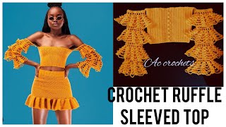 CROCHET RUFFLE SLEEVED , BOHO TOP
