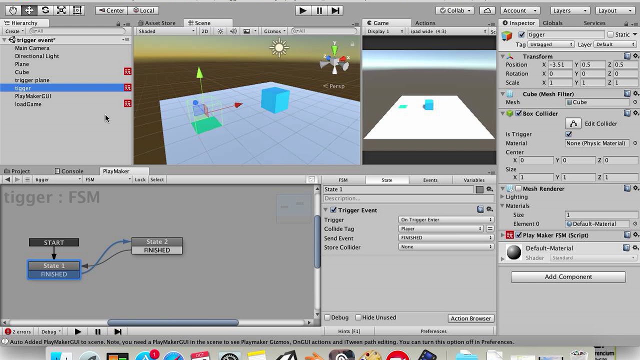 unity 3d playmaker 玩 tutorial 6 中文遊戲教學 trigger event 觸發事件 playerprefs ...