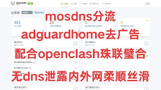 mosdns分流，adguardhome去广告，配合openclash，珠联璧合，举世无双，无dns泄露，内外网柔顺丝滑速度飞快