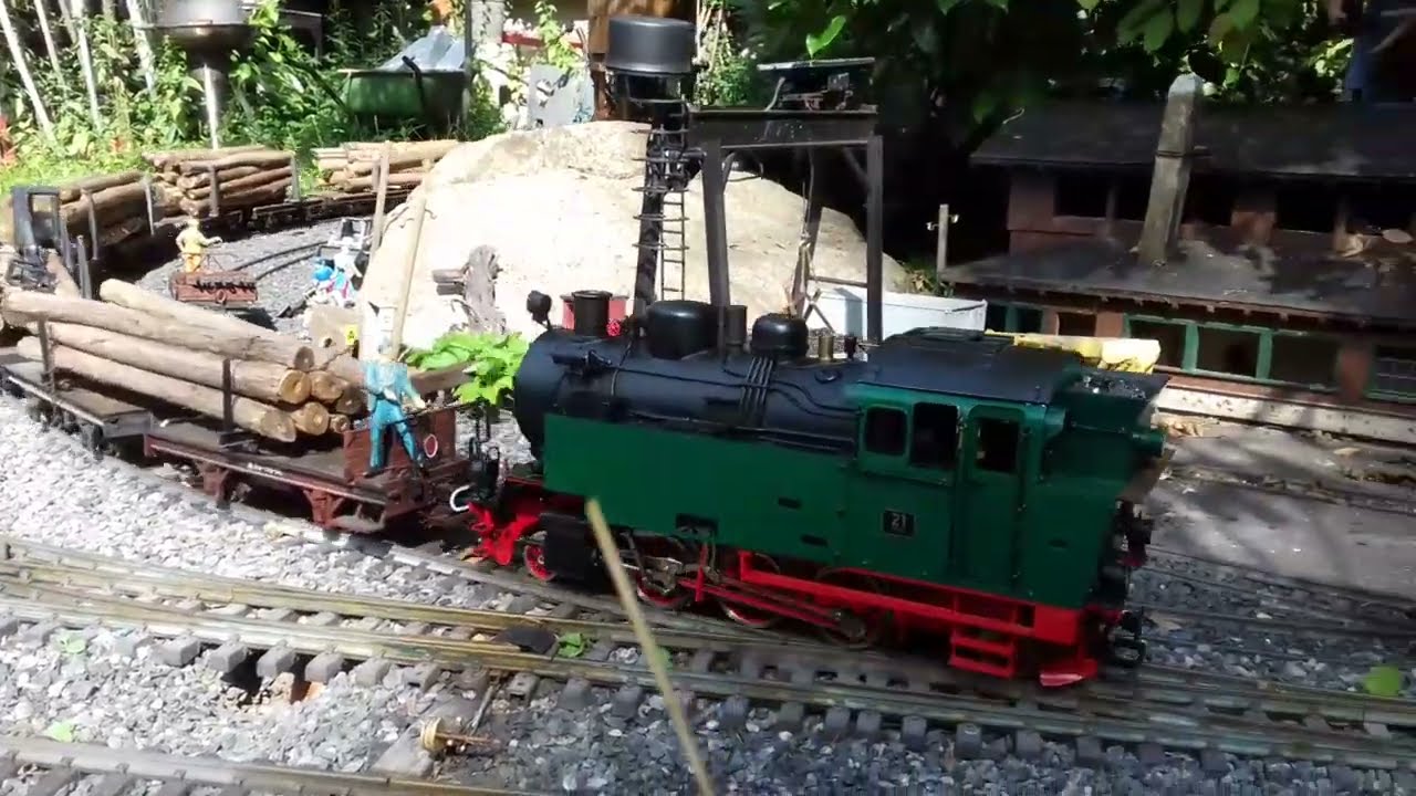 LGB Akku/RC BKB Echtdampf Gartenbahn  - Holztabfuhr im Frühjahr