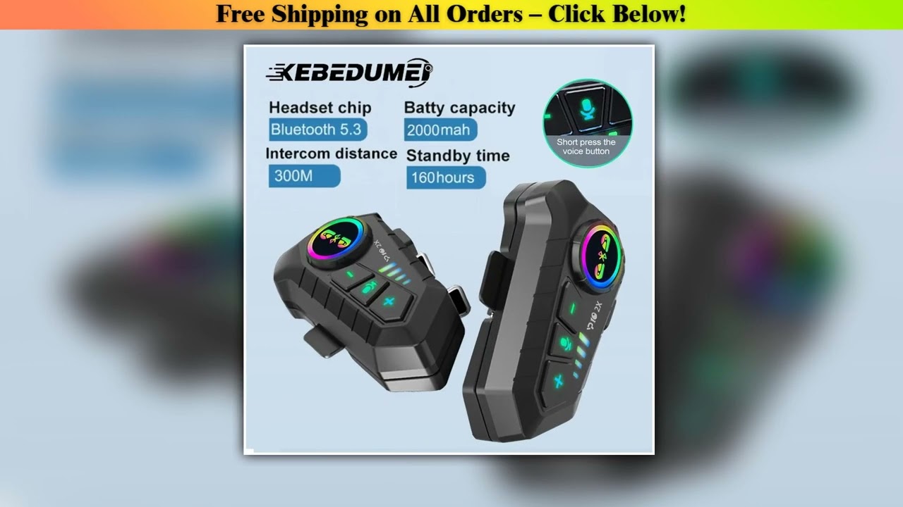 KEBIDUMEI 12x Motorcycle Intercom Headset Helmet For 2 Riders intercommunicator Moto 300M Waterproo