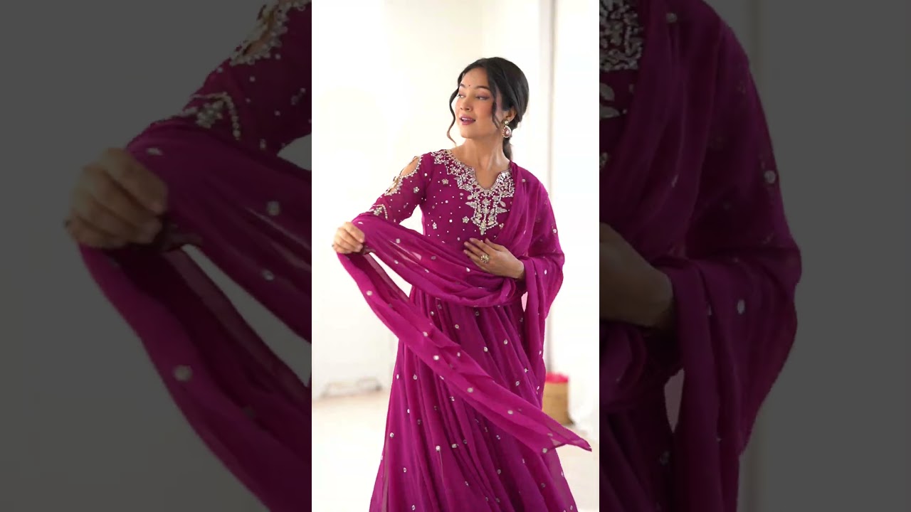 Magenta Embroidered Suit – Anarkali with Pant & Dupatta