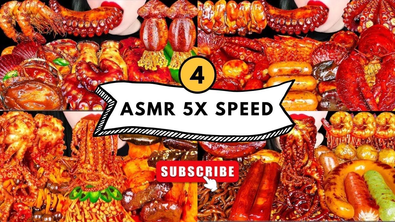 5X SPEED: Super Spicy Octopus & Shrimp ASMR Mukbang 🔥