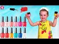 Nelly plays with Nail Polish for kids  and learn colors, Finger Family Song