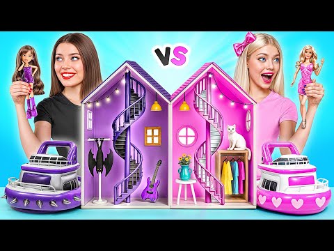 نبني منزل الدمى الرائع تحدي باربي ضد براتز حروب المزحة   