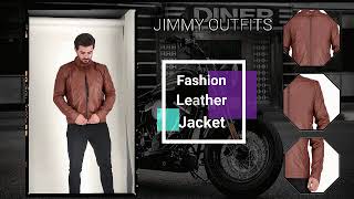 Jimmy outfits Men Motorcycle Brown Fashion Biker Leather Jacket
