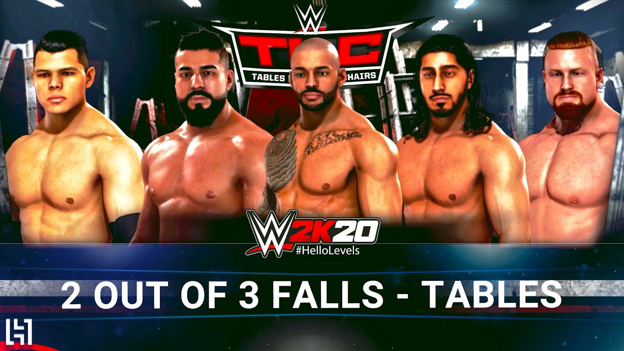 WWE 2K20 Fatal 5 Way - Tables - 2 Out Of 3 Falls Gameplay Match