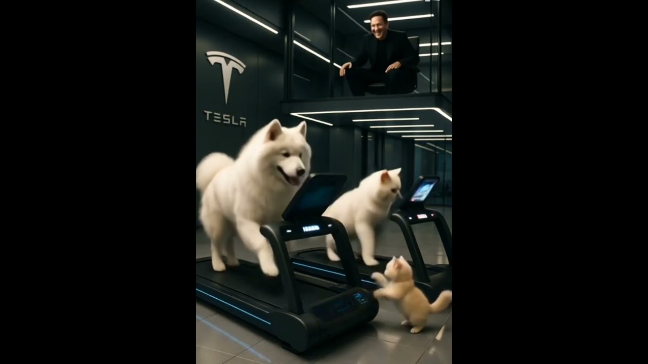 Tesla Gym Chaos: Kitten Hacks Treadmill While Elon Laughs 🐱🏃‍♀️😂 