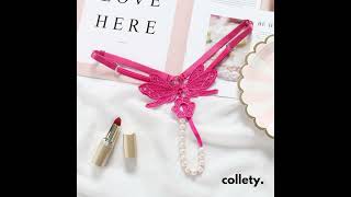 Collety Luxury Embroidered Pearl Thong - Adjustable Low Waist Temptation.