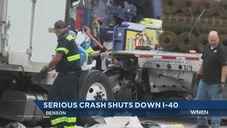 2 seriously injured after tractor-trailer, box truck crash on I-40 in Benson