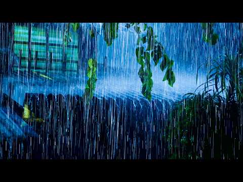 (NO ADS) Fall Asleep Fast At Midnight With Heavy Rain & Powerful Thunder On The Tin Roof
