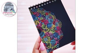 Mandala art on Magic Colorful Drawing Book || Scratch Note || Easy Semi-Circle Mandala art  #Shorts