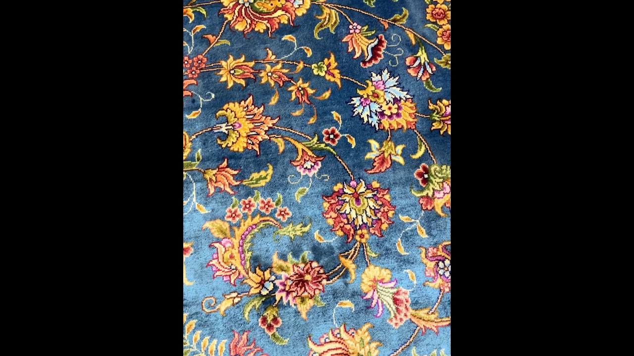 9x12ft(274x366cm) Handmade rug blue filed beige border living room classic pattern oriental area