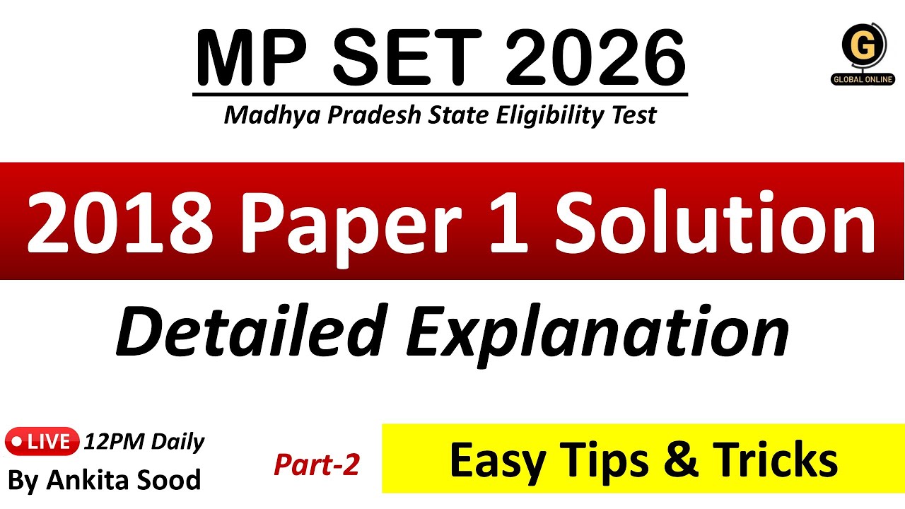 MP SET Previous Year Question Paper 2018 Solution | Madhya Pradesh SET Paper 1 Preparation 2026