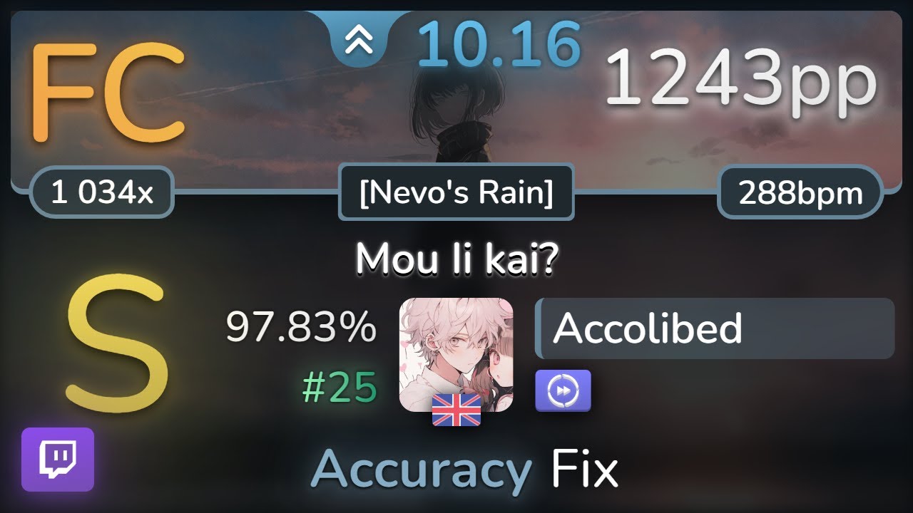 🔴 10.2⭐ Accolibed | THE ORAL CIGARETTES - Mou Ii kai? [Nevo's Rain] +DT 97.83% FC #25 | 1243pp