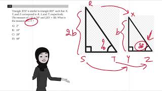 Sat practice test 9 Question 19 module 2 Mathematics Similar Triangles & their corresponding angles