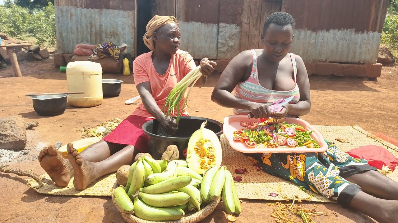 African Village life and Cooking, chicken matoke recipe, food for lunch