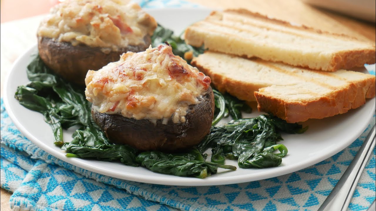 Gefüllte Champignons mit Blattspinat (Rezept) || Stuffed Mushrooms ...