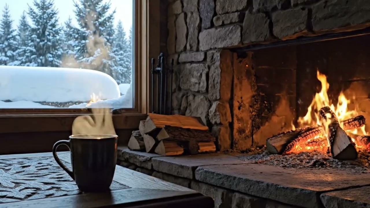 Cozy Mountain Cabin & Snowstorm ❄️ Relaxing Jazz Music for Sleeping & Studying
