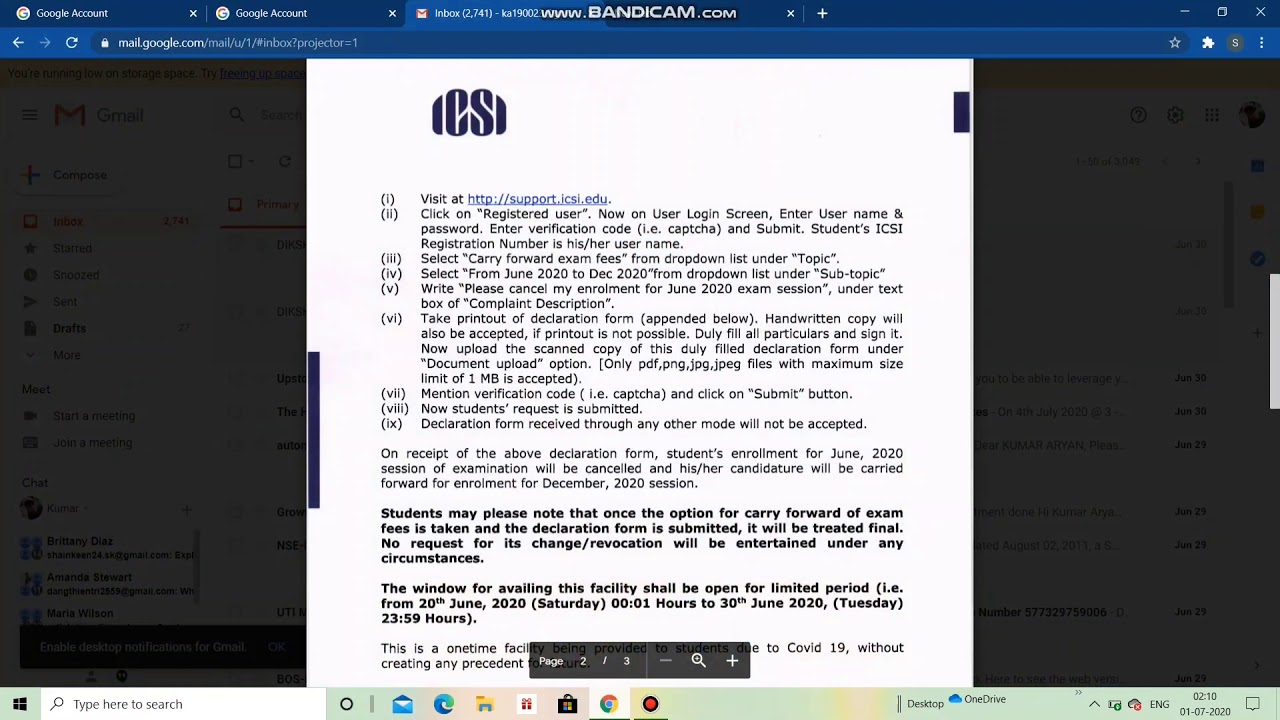 How to opt out from ICSI EXAM JULY 2020
