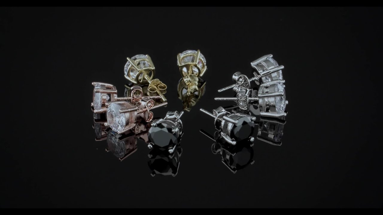 Cubic Zirconia Brilliant Cut Solitaire AA CZ Stud Earrings Gold Plated