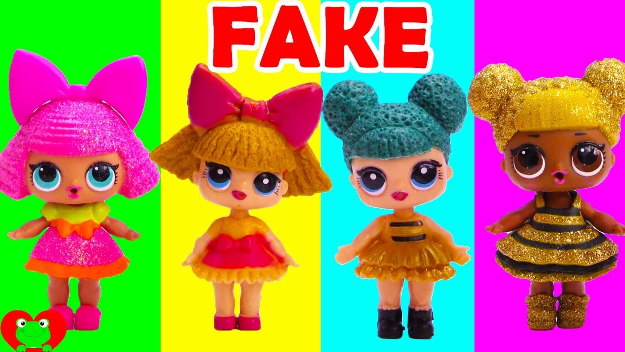 Genie Opens LOL Surprise Dolls Fake Vs. Real - YouTube