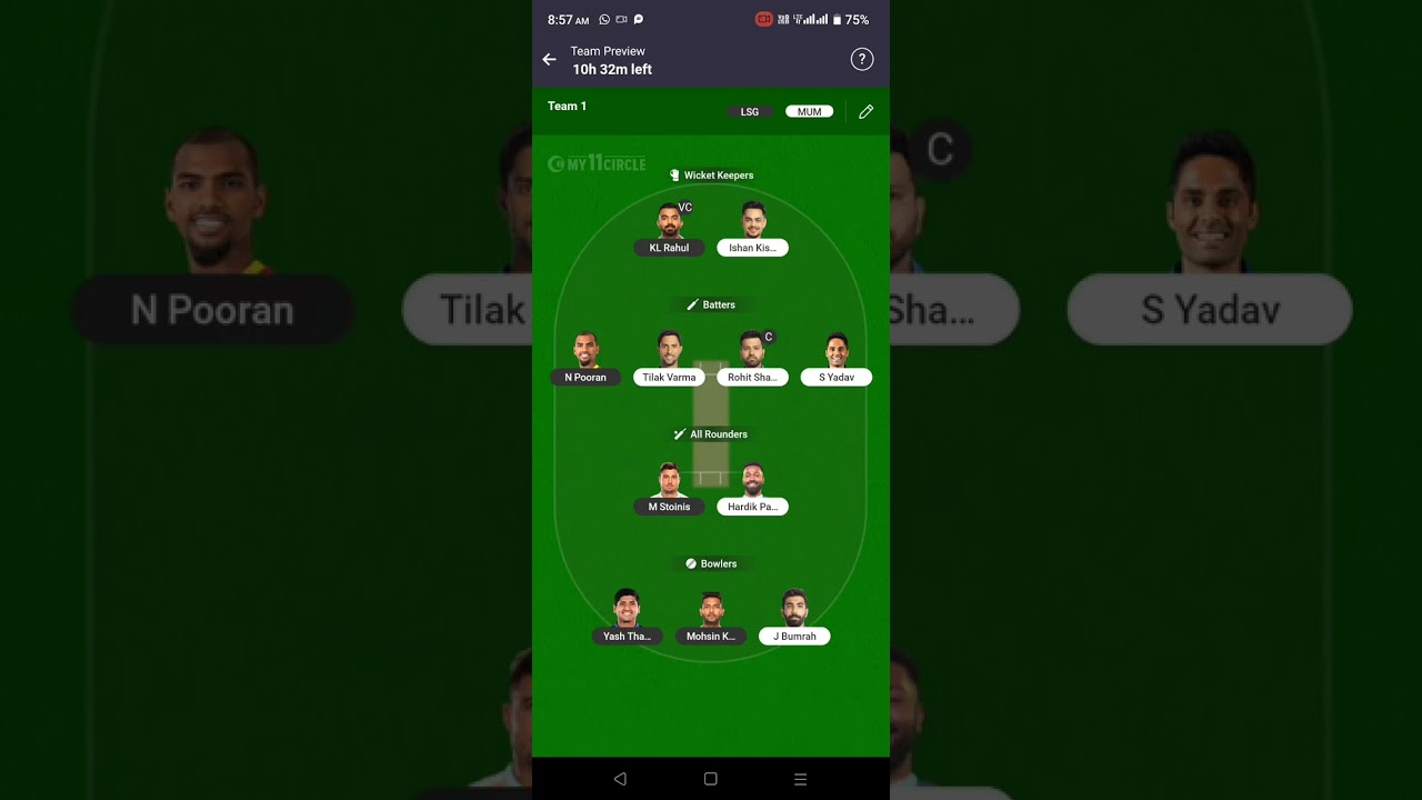 LSG VS MI DREAM 11 TEAM PREDICTION 😎 LIKE SHARE COMMENTS AND SUBSCRIBE PLEASE 🥺❤️