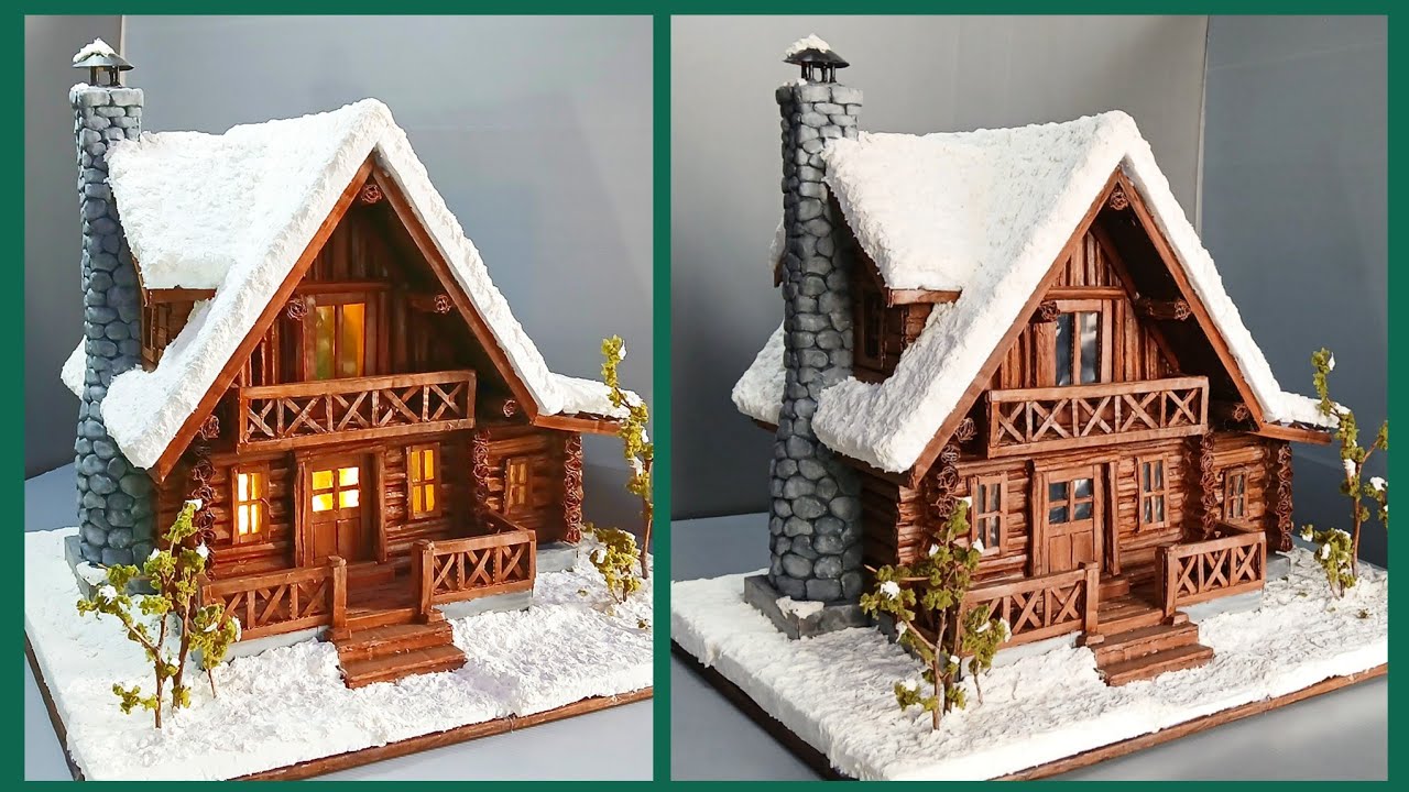 DIY Snowy  Log Cabin Using Cardboard/ A Cozy Winter DIY Using Simple Materials