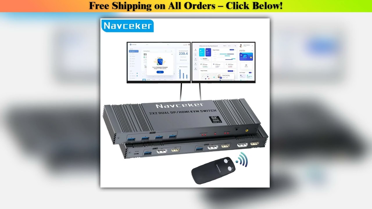 Navceker 2x2 HDMI DP KVM switch 4K 144Hz Dual Monitor Extended Display 8K USB KVM Switcher 2 in 2