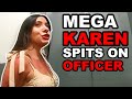 Entitled Karen SPITS on Officer During Arrest (INSANE)