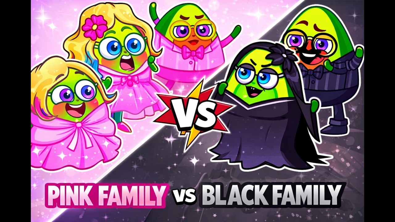 💗 Pink Family VS Black Family 🖤 Color Competition | Fun Cartoons by VocaVoca Friends | Sing Along