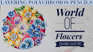 How to layer Polychromos pencils World of Flowers #johannabasford Colour along