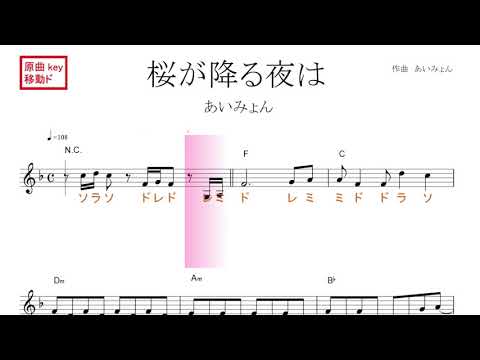 桜が降る夜は（あいみょん）『恋とオオカミには騙されない』主題歌 原曲key 移動ド読み／ドレミで歌う楽譜【コード付き】