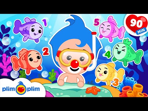 🐠 Five Little Fish + More Ocean Animals | 90 Min | Plim Plim Kids Songs & Nursery Rhymes