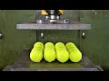 Crushing Big Pile of Tennis Balls With Hydraulic Press