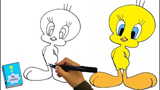 تعلم رسم تويتي خطوة بخطوة للاطفال/How to draw Tweety Bird step-by-step for kids / drawing lessons