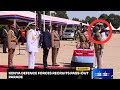 KDF RECRUIT BLUNDERS AS HIS MILITARY CAP FALLS IN FRONT OF RUTO HIS COMMANDER. KDF PASS OUT