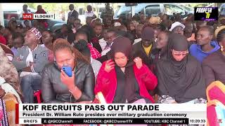 KDF RECRUIT BLUNDERS AS HIS MILITARY CAP FALLS IN FRONT OF RUTO HIS COMMANDER. KDF PASS OUT