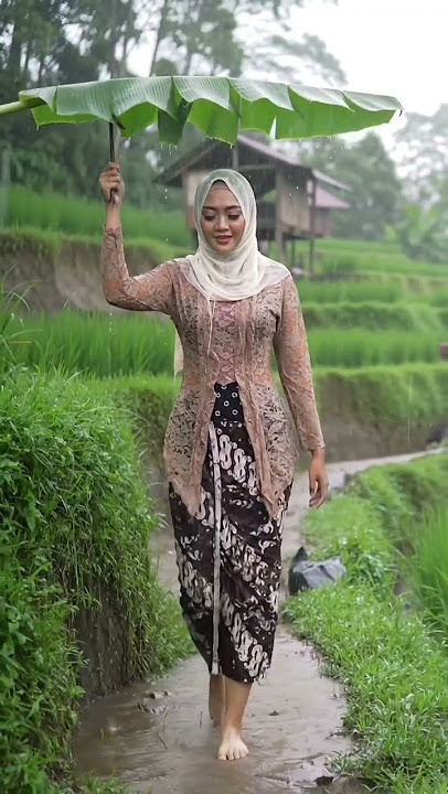 perempuan cantik dan tegar di tengah hujan #pedesaan #rainsounds #shortvideo #hujan