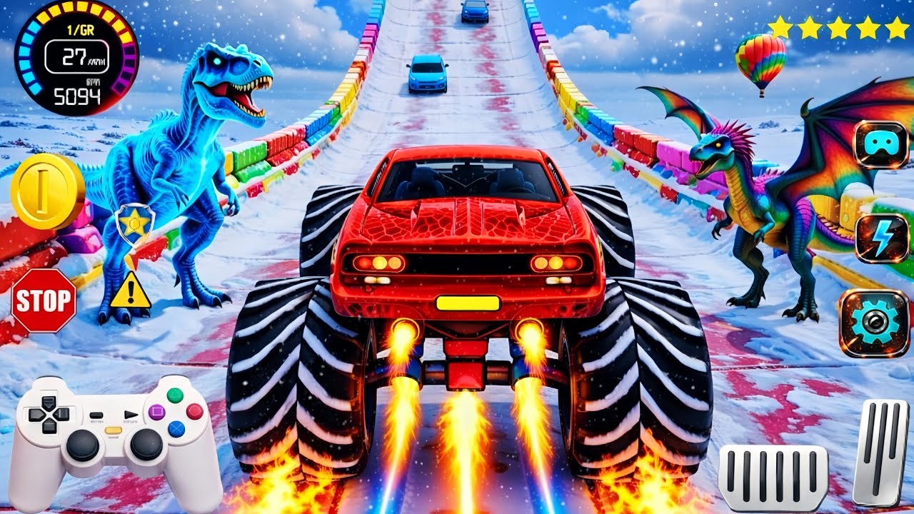 Small Car vs Giant Monster Truck! Who Wins the Mega Ramp Race? 😱